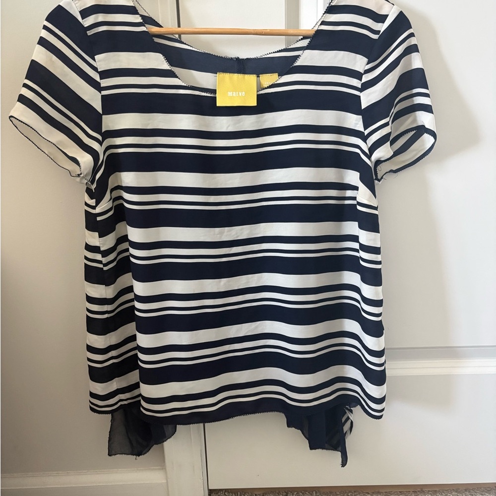 Anthropologie Maeve Navy and White Striped Short-Sleeve Nautical Tee small